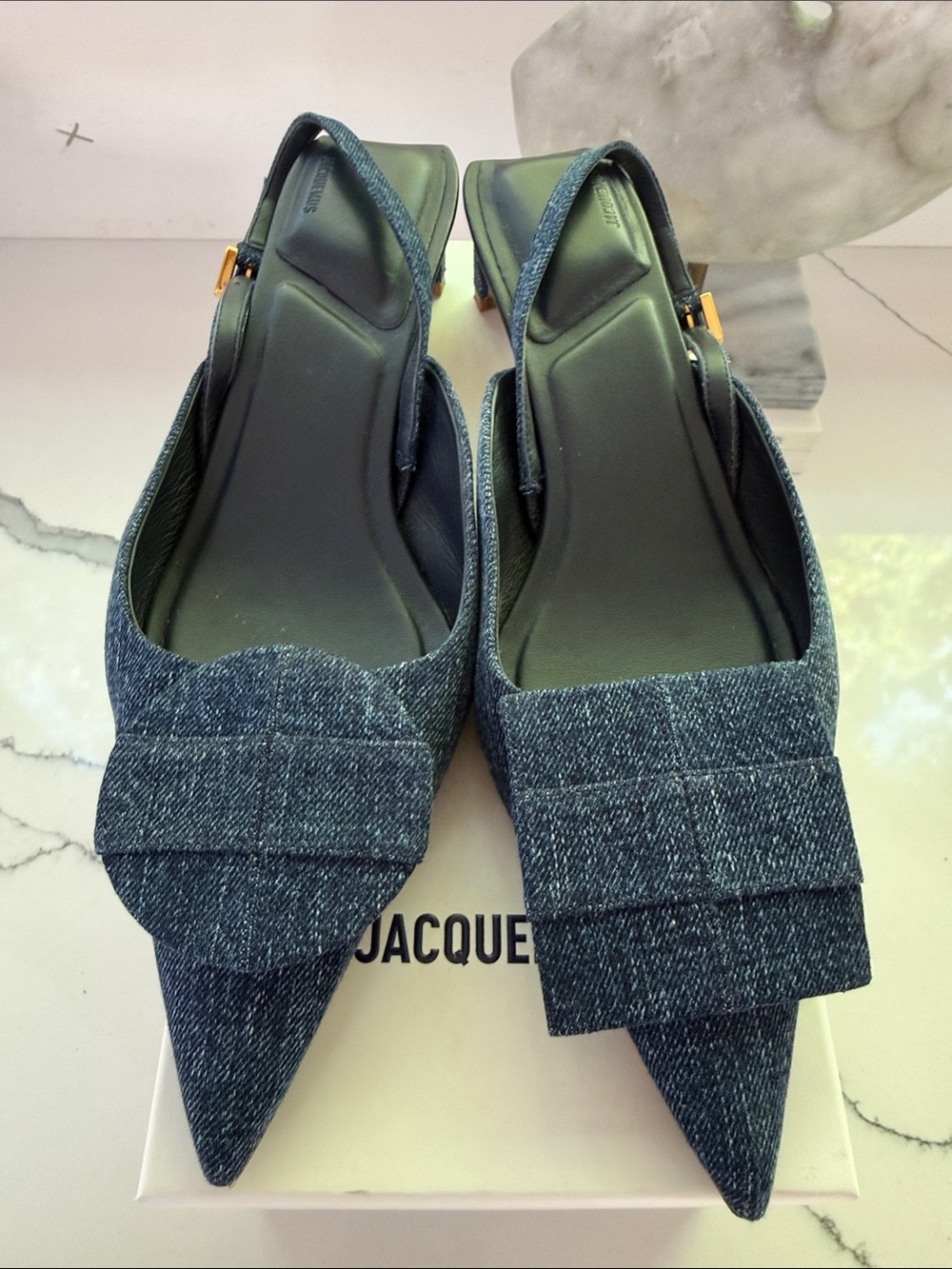 Jacquemus Dark Blue Denim Pointed Slingback Mules